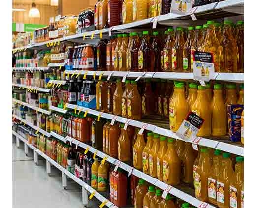 juice aisle in grocery store