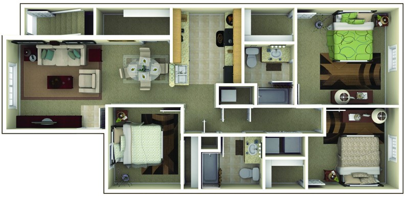 The Commons at Wynne Farms Apartments 3 Bedroom Floor Plan